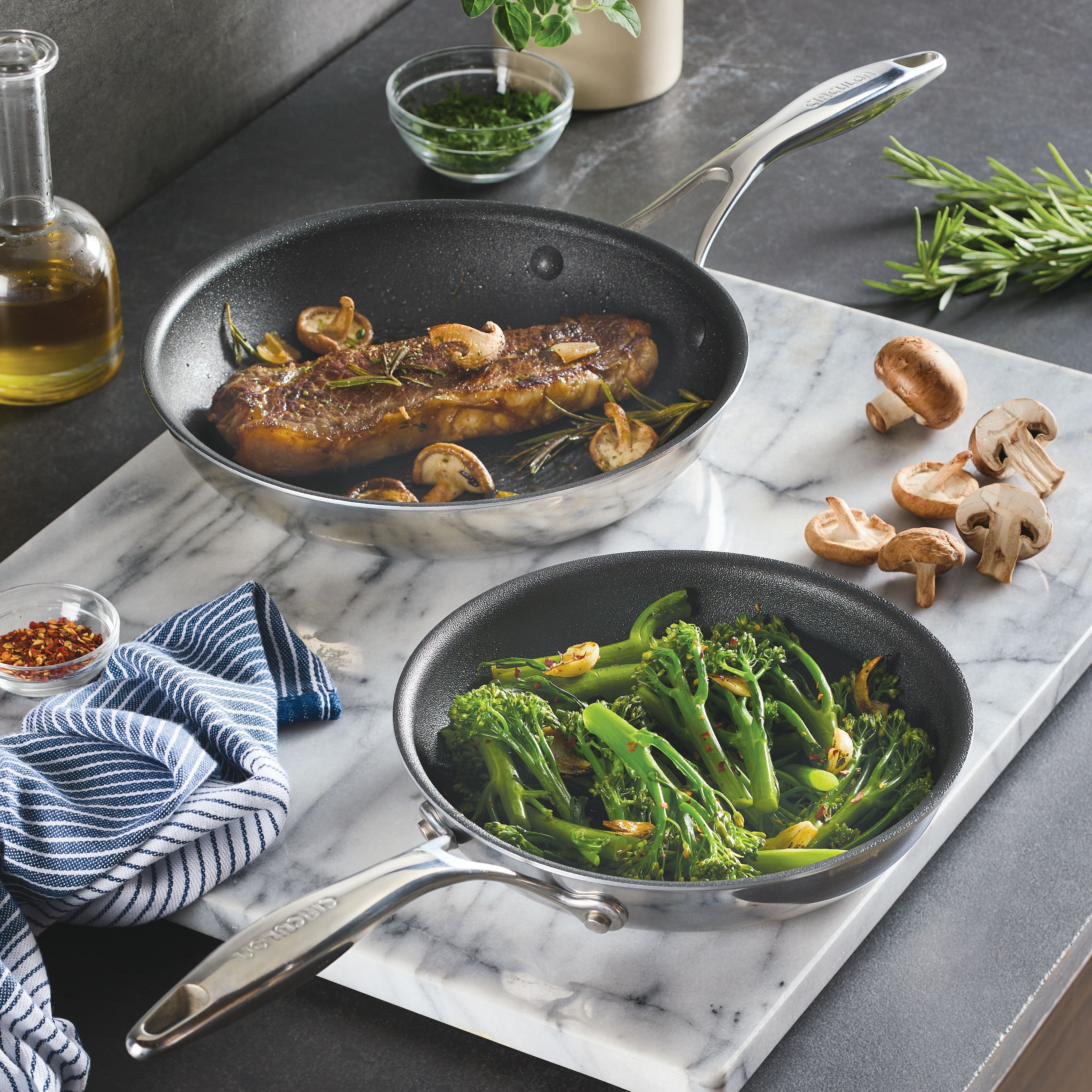 ScratchDefense Multi-Layer Stainless Steel Extreme Non-Stick Induction Frying Twin Set - Small & Medium