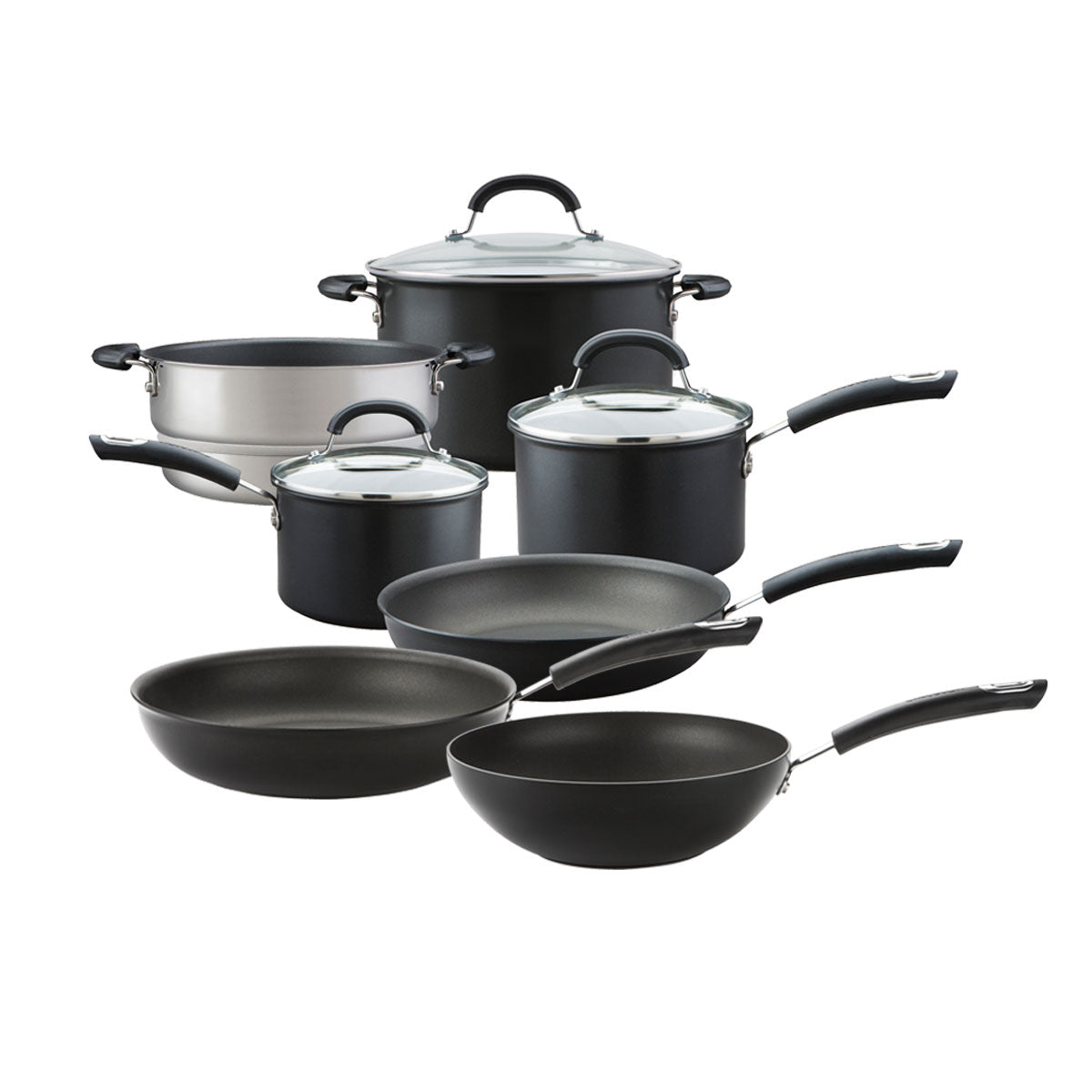 Total Non-Stick Induction Frying Pan, Wok, Saucepan & Steamer Complete Pan Set - 7 Pieces