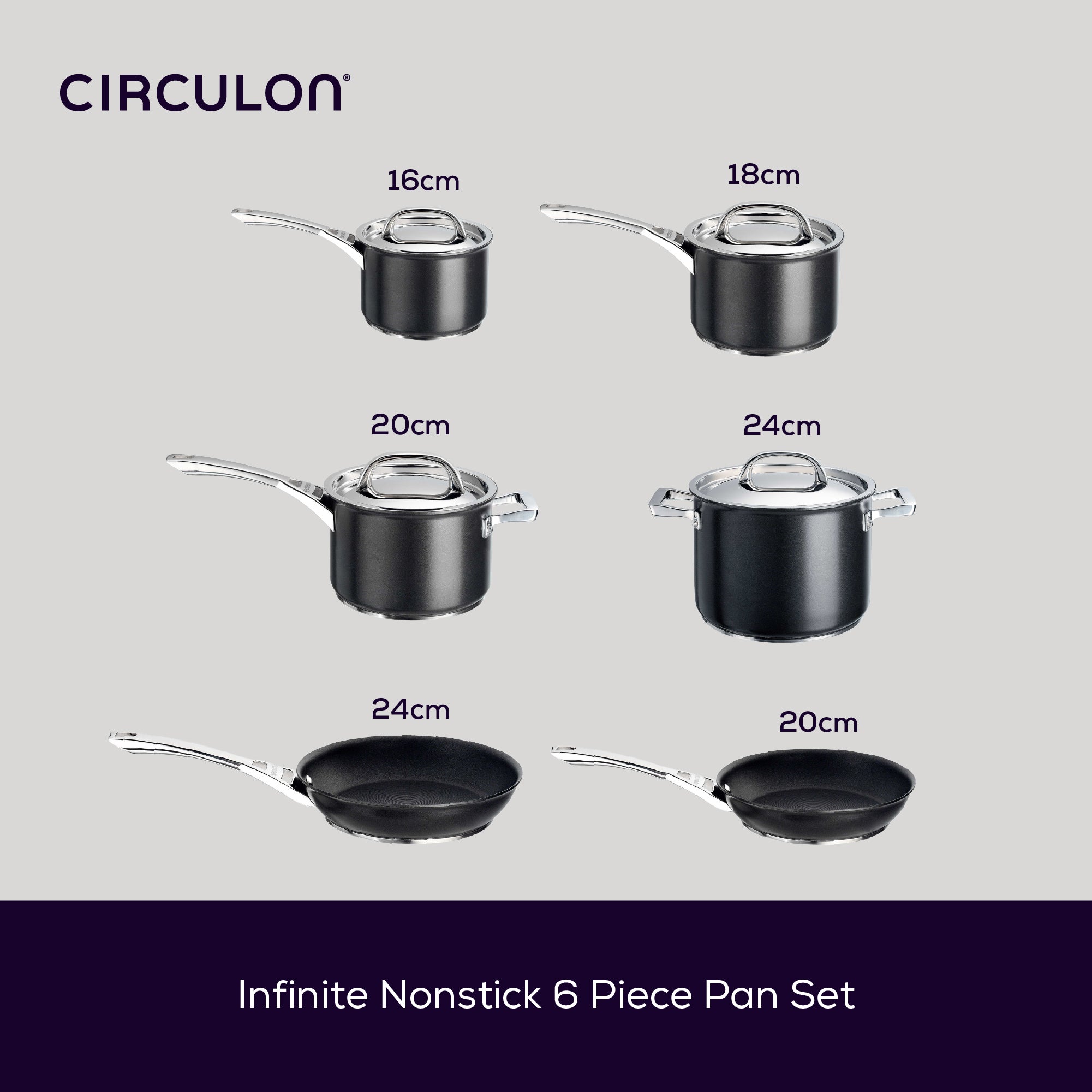 Infinite Non-Stick Induction Skillet, Saucepan & Stockpot Pan Set - 6 Piece