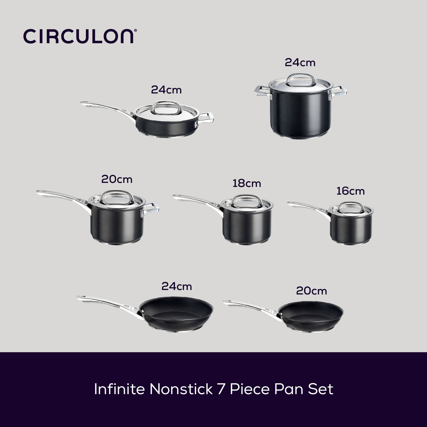 Infinite Non-Stick Induction Sauté, Stockpot & Skillet Pan Set - 7 Piece