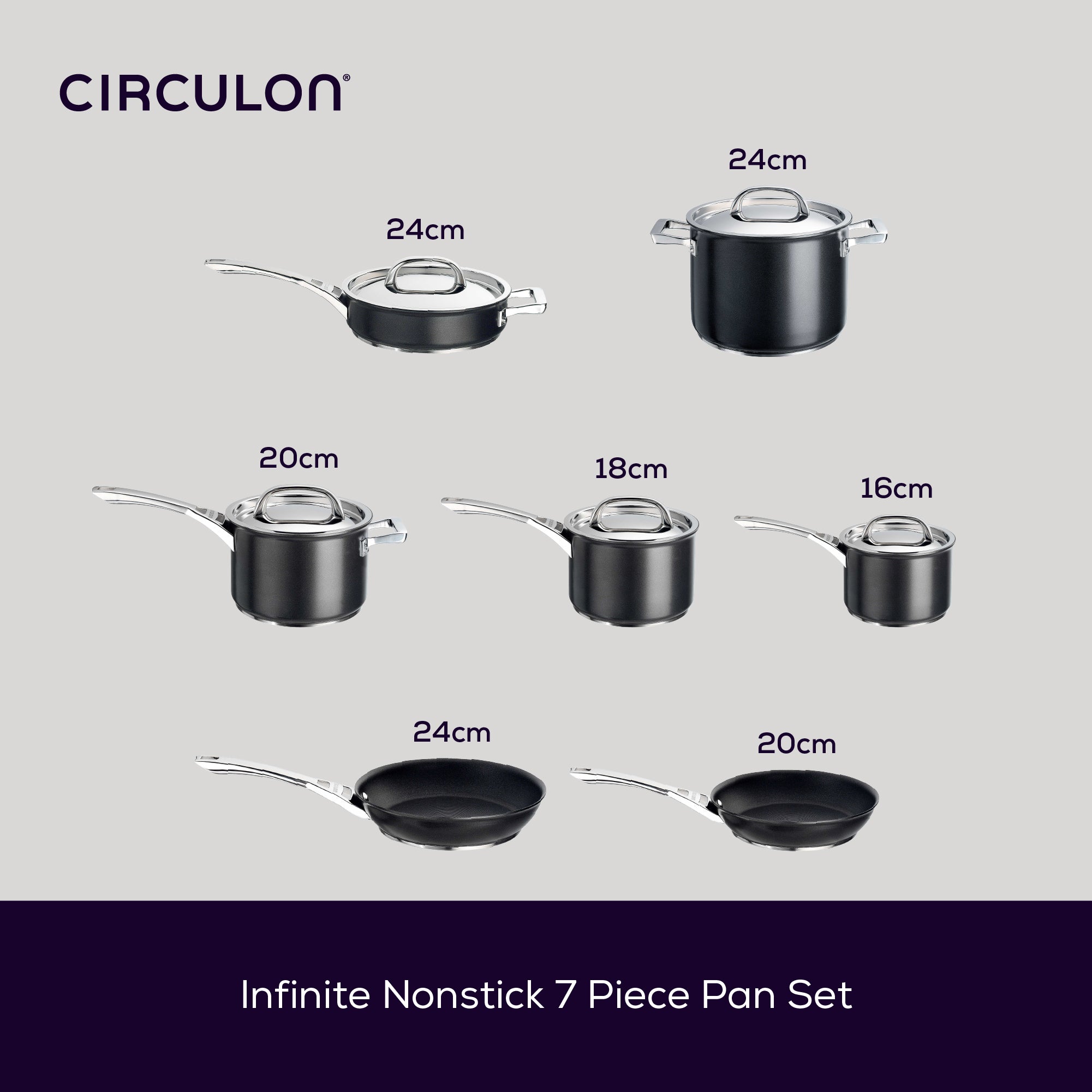 Infinite Non-Stick Induction Sauté, Stockpot & Skillet Pan Set - 7 Piece