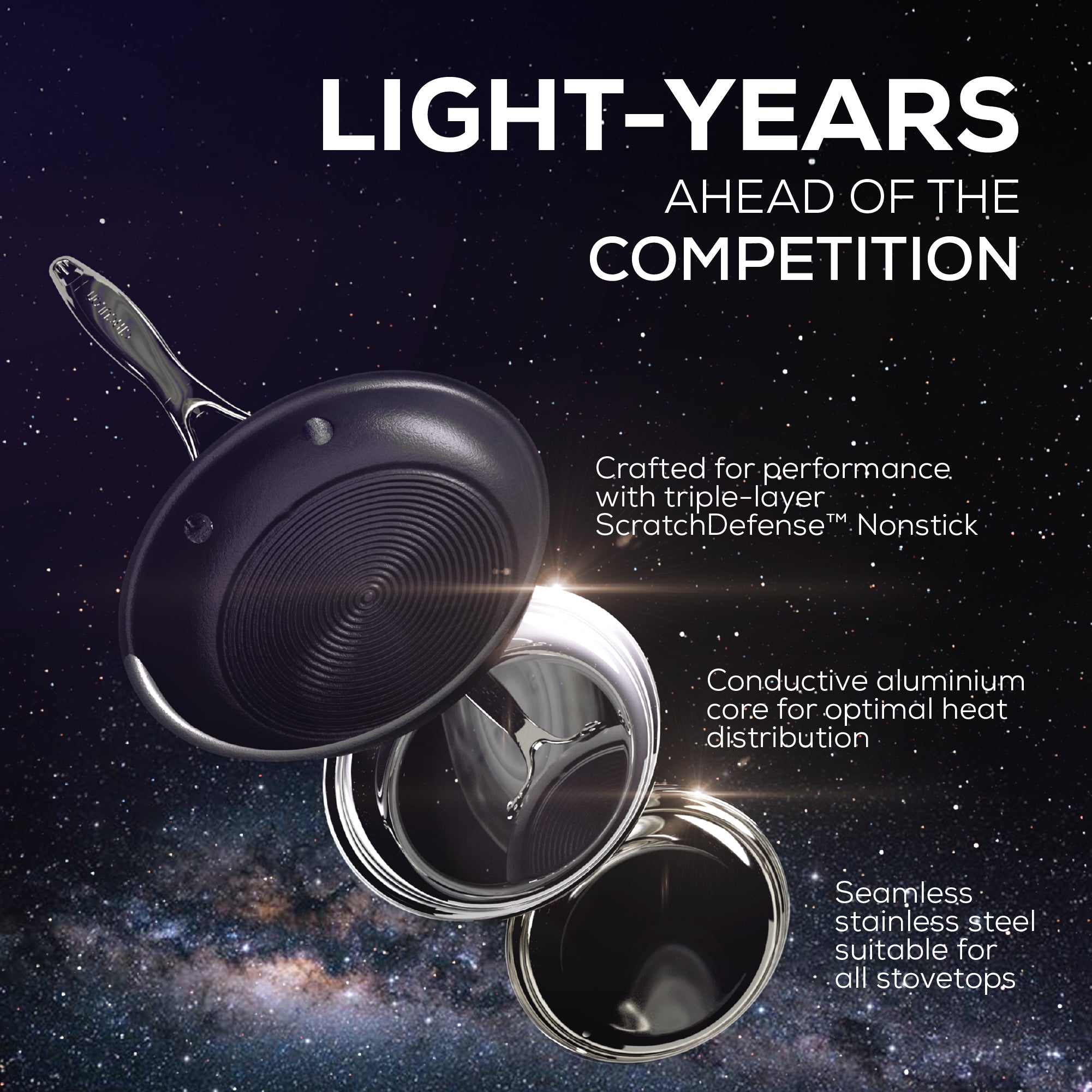 ScratchDefense Multi-Layer Stainless Steel Extreme Non-Stick Induction Frying Pan & Lid - 32cm