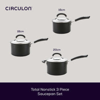 Total Long Lasting Non-Stick Induction Saucepan & Lid Set - 3 Pieces