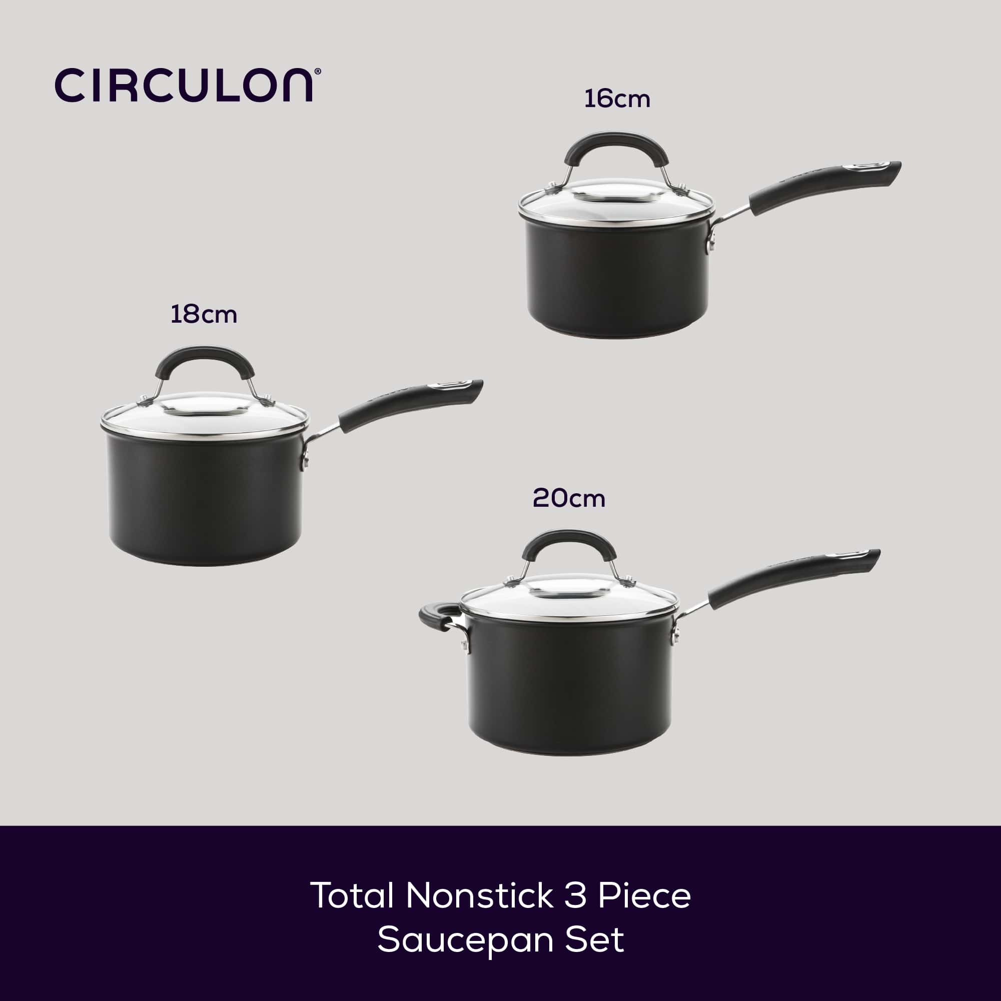 Total Long Lasting Non-Stick Induction Saucepan & Lid Set - 3 Pieces